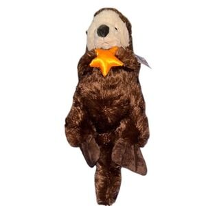 Adorable Otter Plush‎ holding Starfish 23" Brown EcoPals NWT